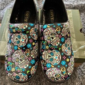 Sugar skull Savvy slip ons. Size 11